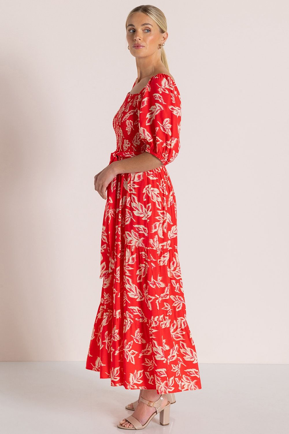 Klass. Printed Short Puff Sleeve Maxi Dress