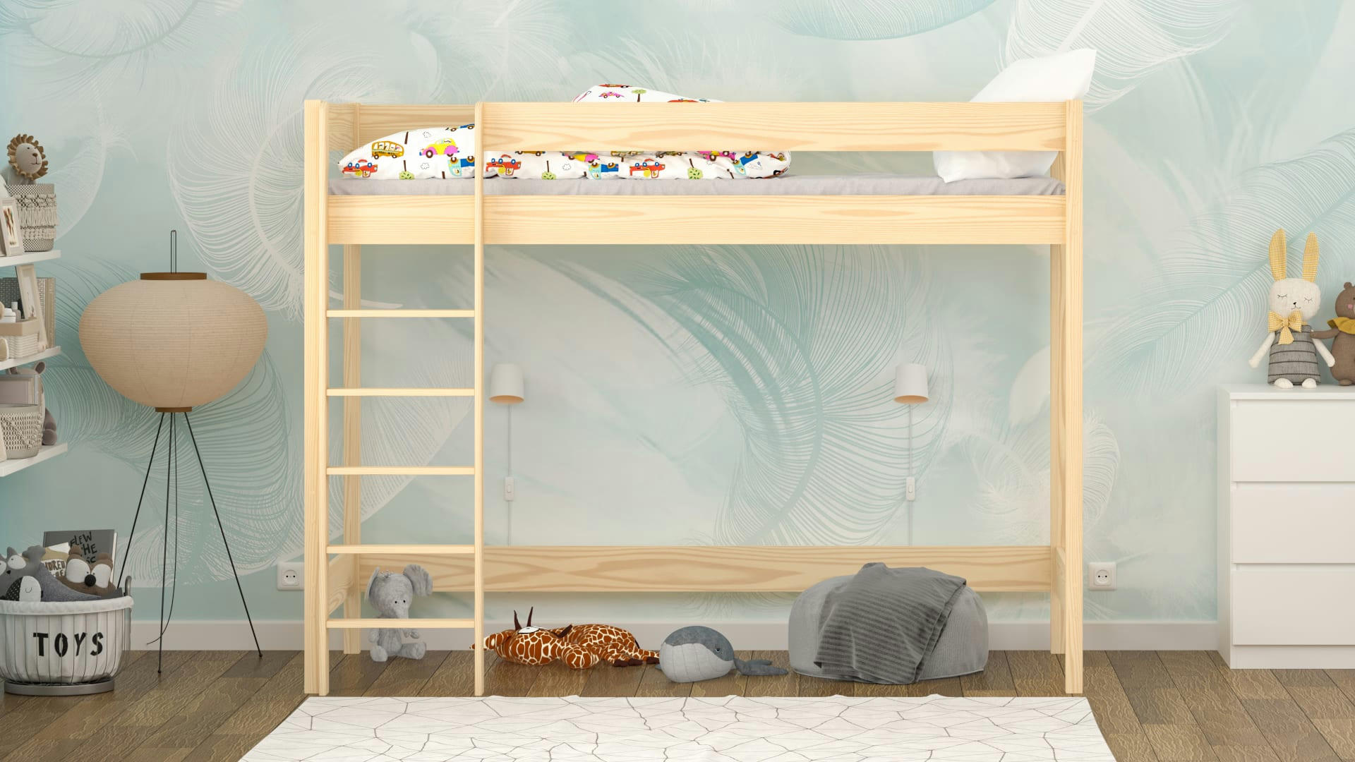 - Lit mezzanine en pin massif & MDF 180x80 chêne blanchi