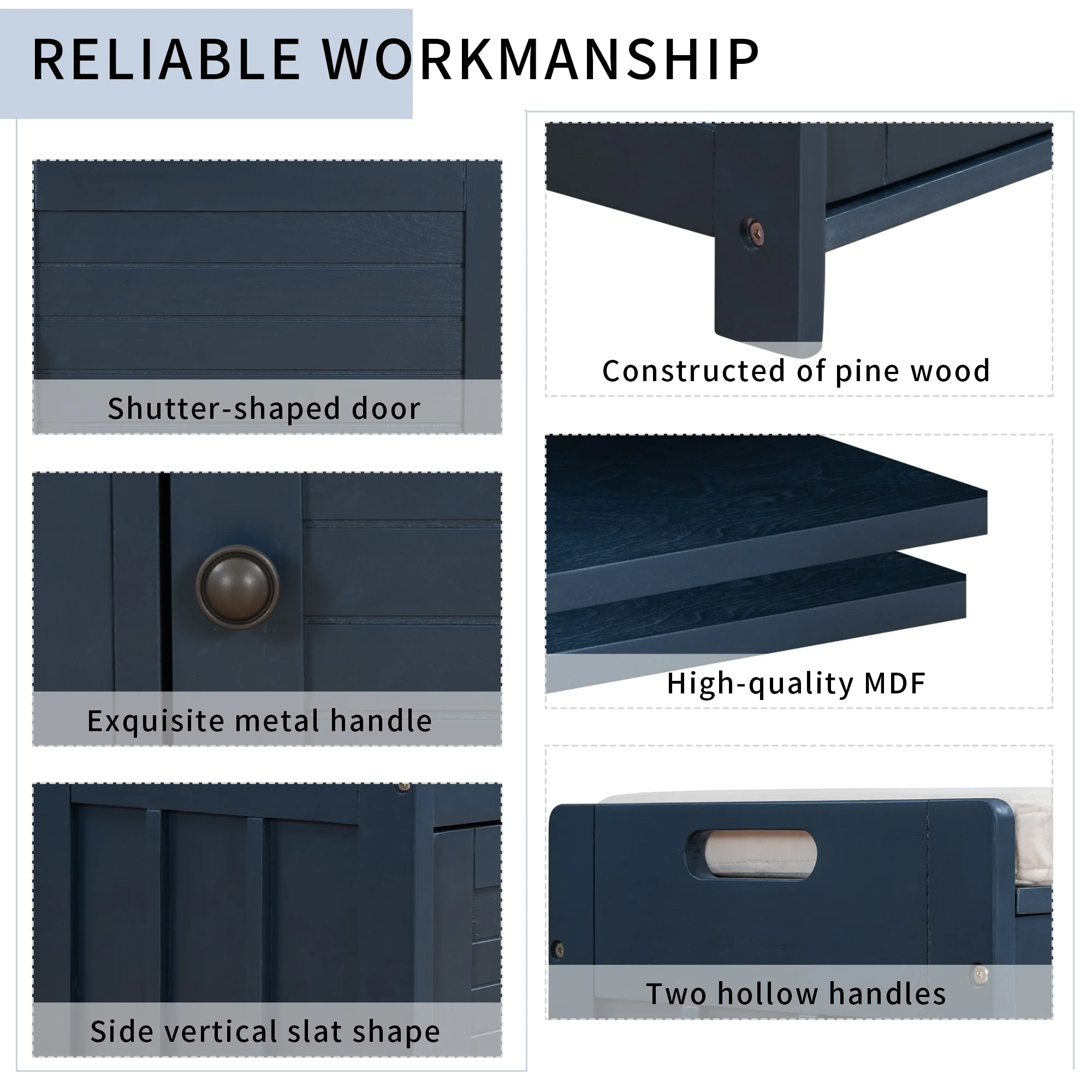 Storage Bench with 3 Shutter-shaped Doors