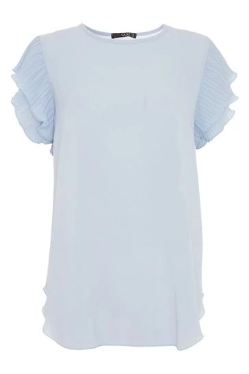 Quiz Blue Frill Sleeve Necklace Top