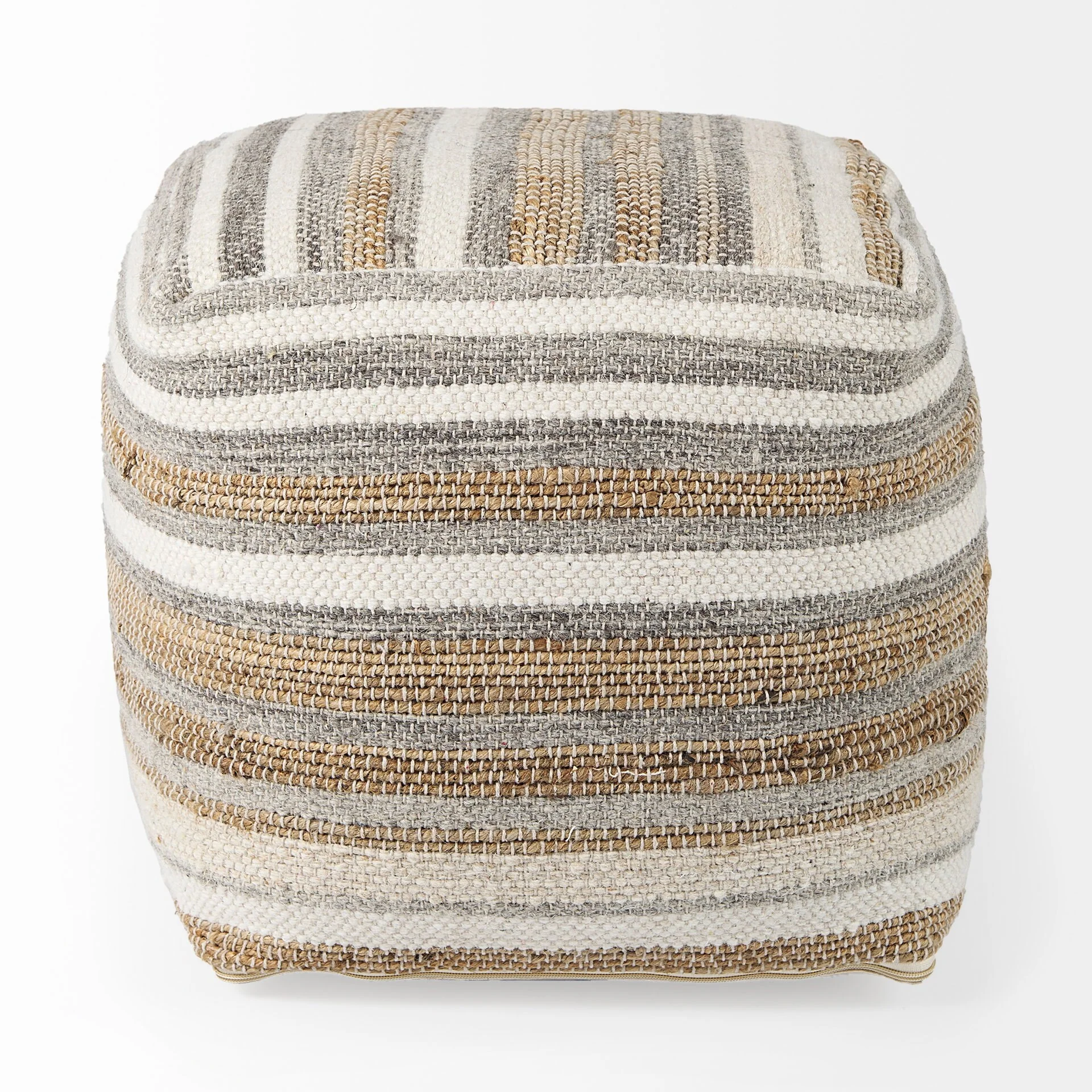 Aahana Multi-Colored Striped Hemp and Cotton Square Pouf