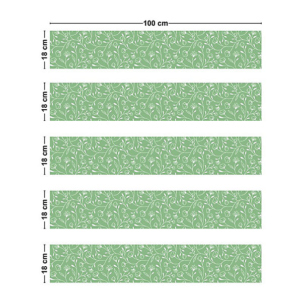 Contremarches adhésives PVC pour escalier - floral vert - Lot de 5 (18x100 cm)