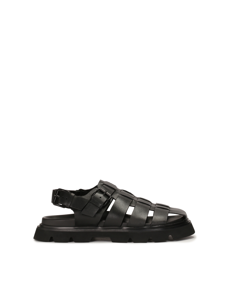Black leather sandals with covered toes