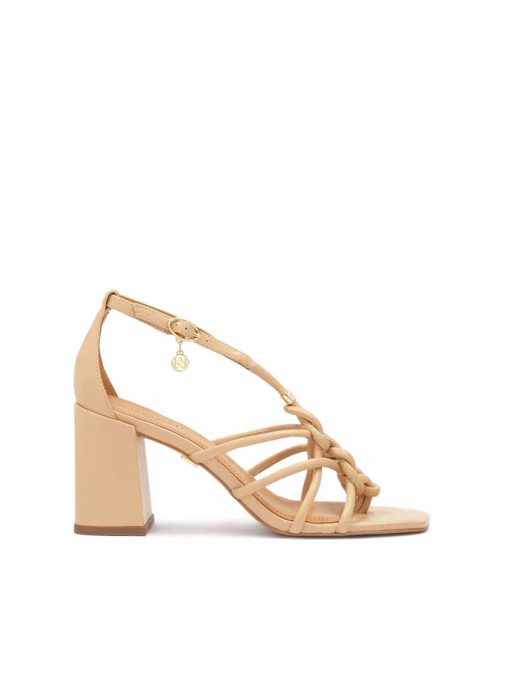 Leather flip flop sandals with a post heel