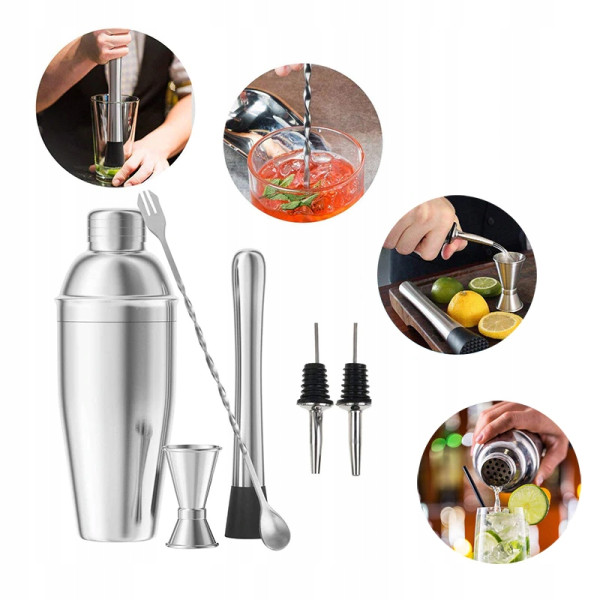 Zestaw Barmański 6 El - Shaker Cobbler 550 Ml Srebrny