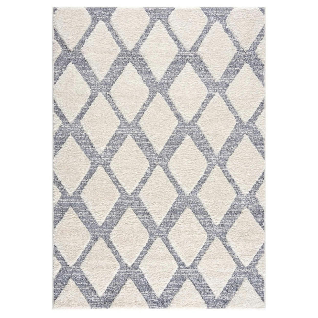 BÖHMEN - Tapis à poils longs et relief gris et crème 160x230cm