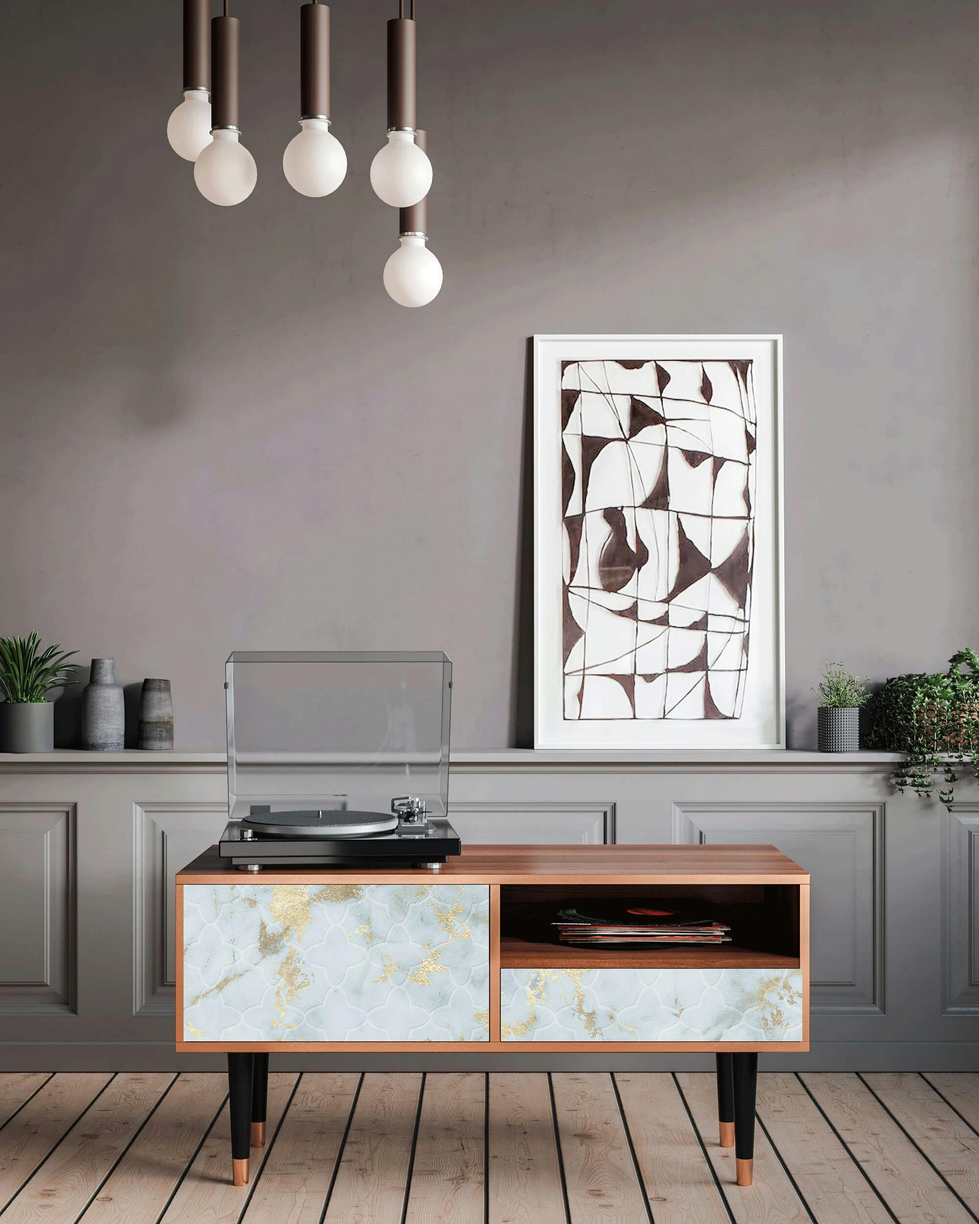 GOLDEN WAVES - Meuble TV  blanc clair 1 tiroir et 1 porte L 115 cm