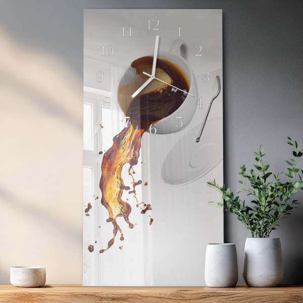 Zegar na szkle 30x60 Kawa zegar ścienny