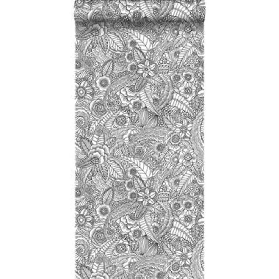 ESTAhome behang - bloemen pentekening - zwart wit - 0.53 x 10.05 m