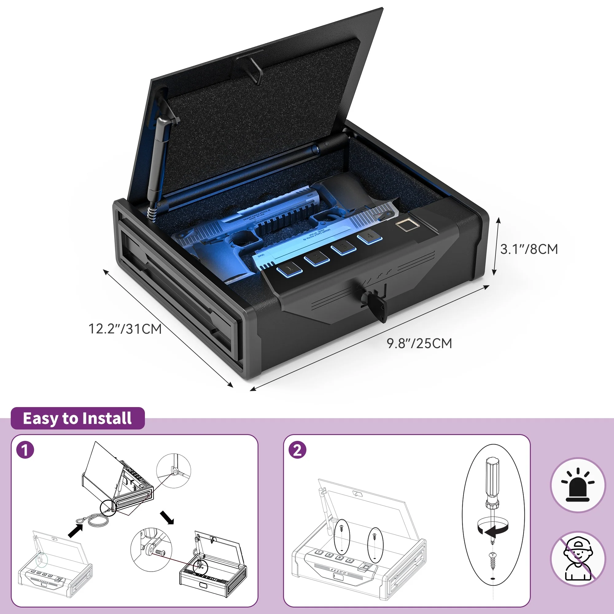 Gun Safe Biometric Gun Safes for Home Pistols Gun Cabinet with Key Pad and Fingerprint Lock