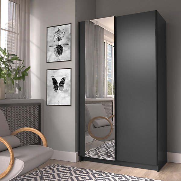 Armoire LYSIA 100 cm noir mat2 portes coulissantes avec miroir
