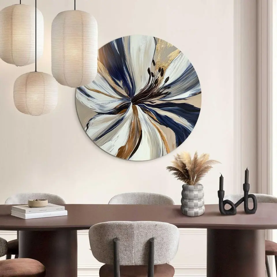 Glasschilderij Glamour bloem - &Oslash; 70 - Blauw