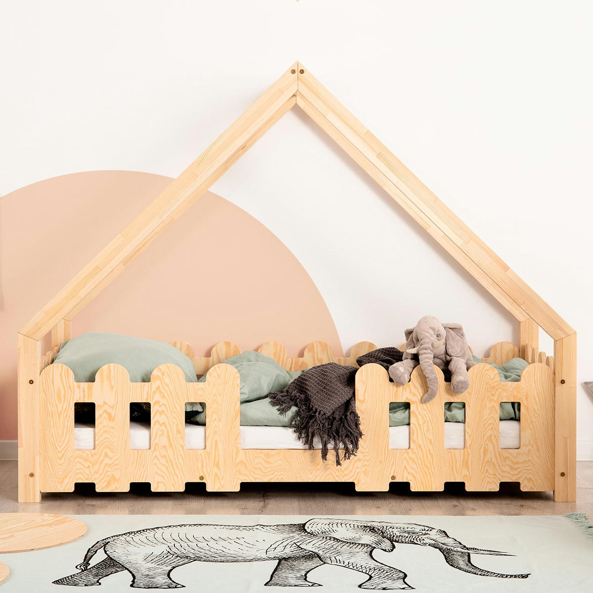 DIEGO - Lit cabane 90x190 sommier inclus naturel