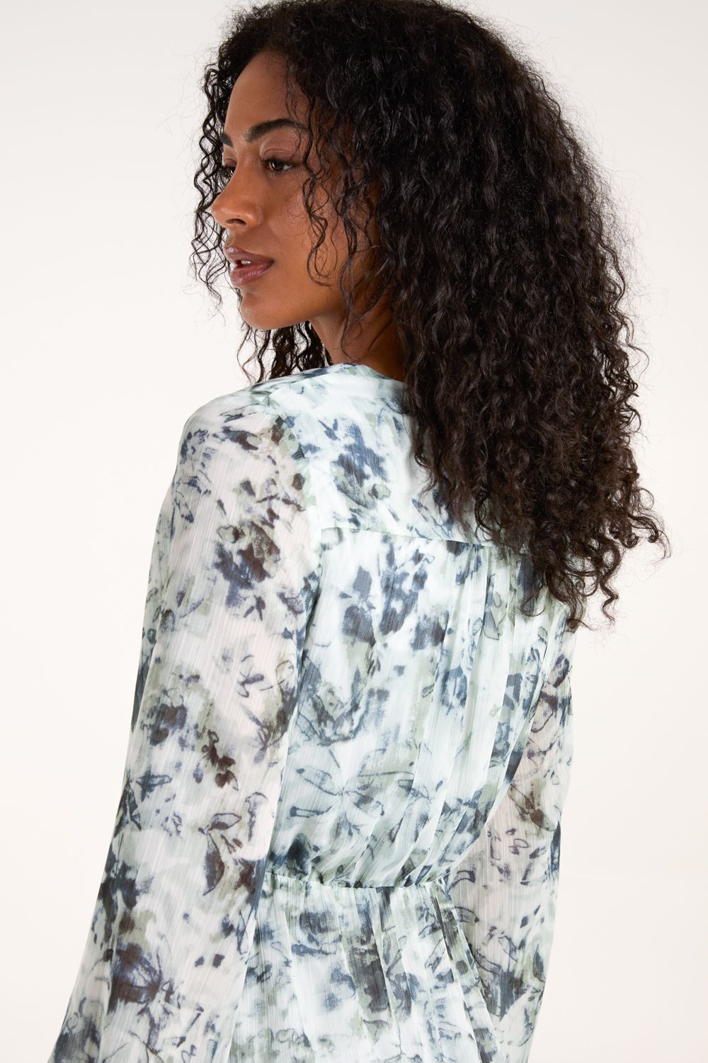 Blue Vanilla Tie Front Watercolour Mini Dress