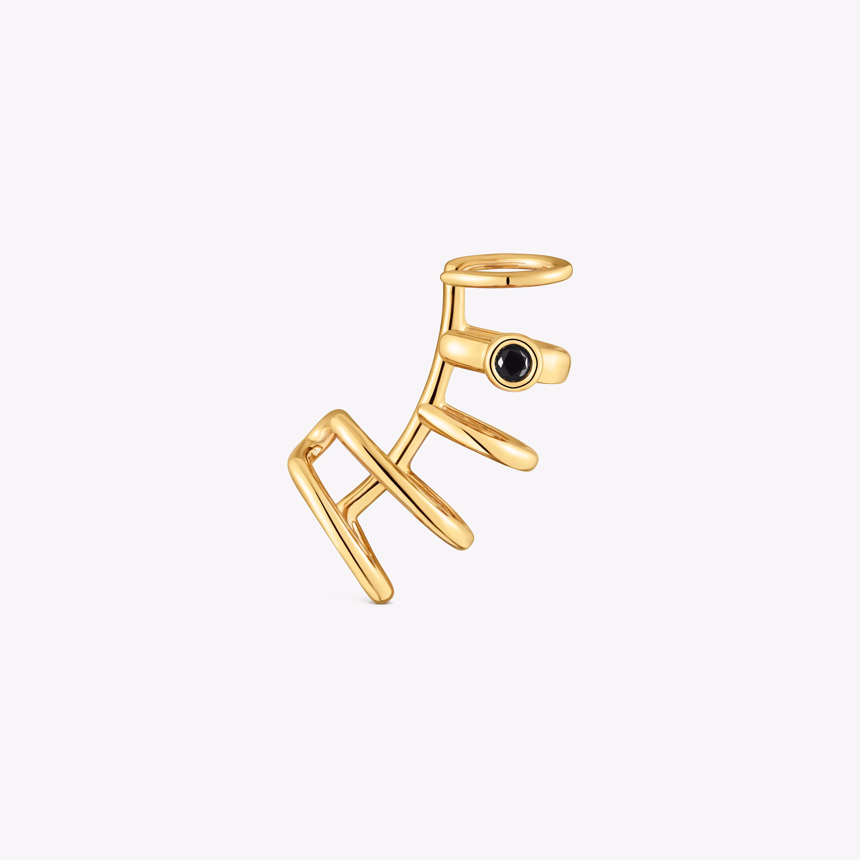Earcuff 5 aros con baño de oro 18 kt sobre plata y espinela negra Line