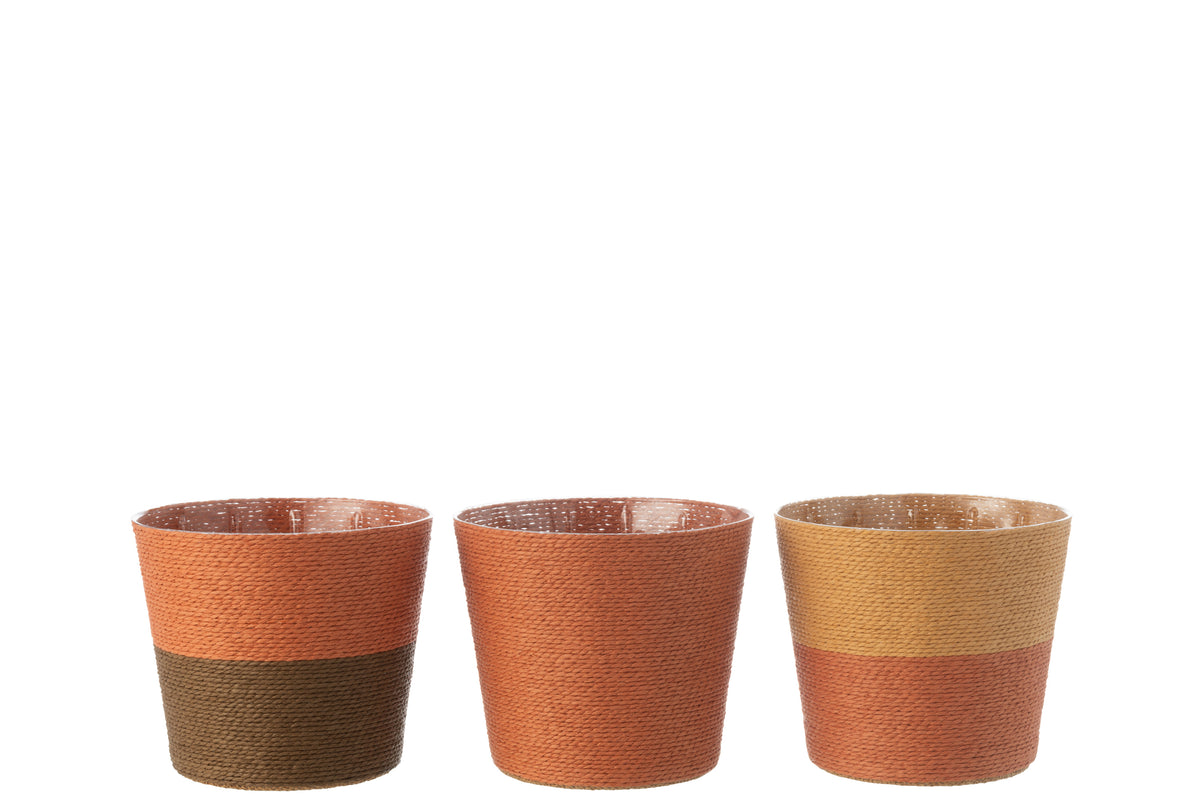 J-Line bloempot Touwtjes - papier - groen - large - 3 st. - Ø 17.5 cm