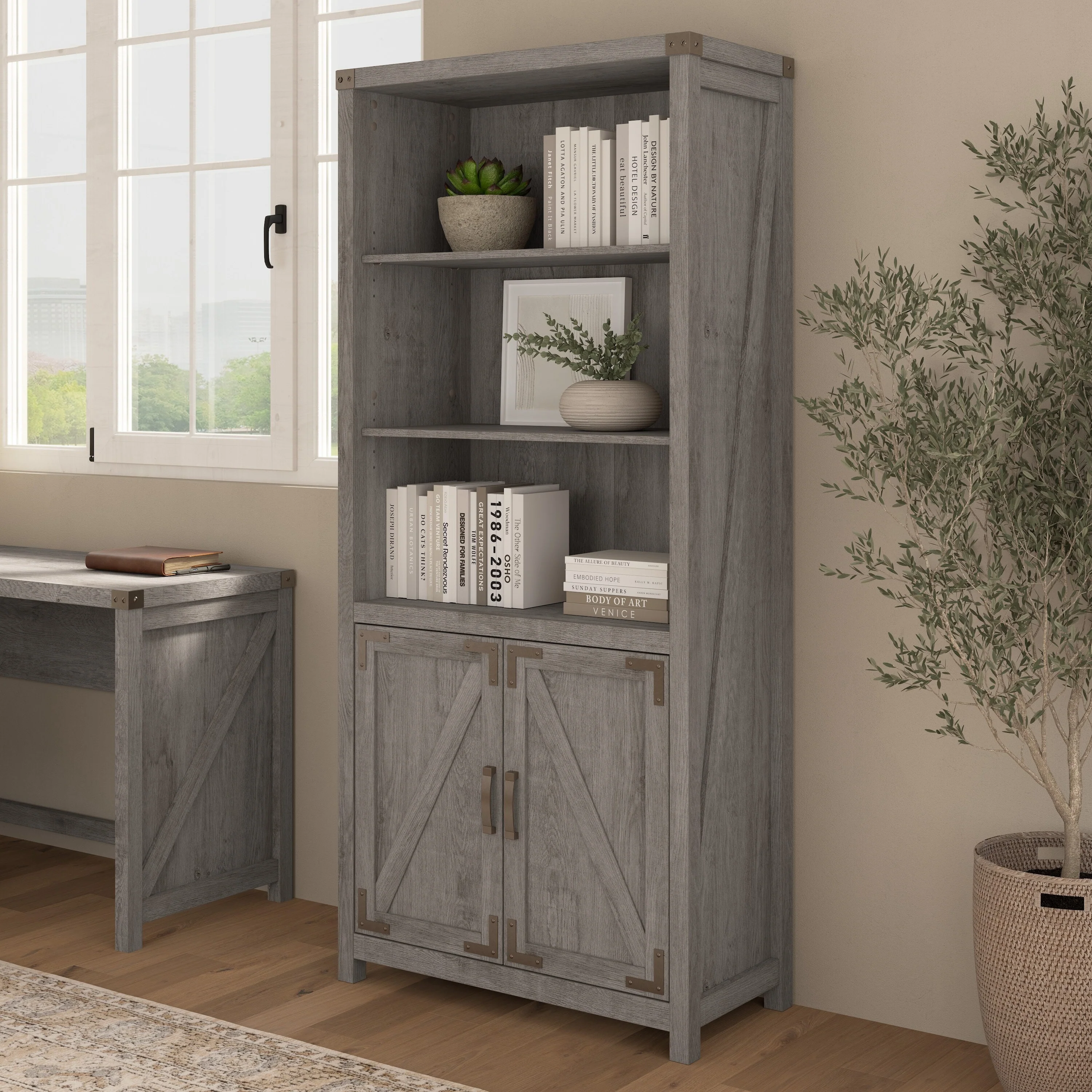 Knoxville Tall 5 Shelf Bookcase with Doors by Bush Furniture