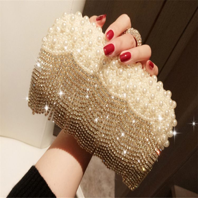 PEACH ACCESSORIES Elegant Pearl and Crystal Clutch