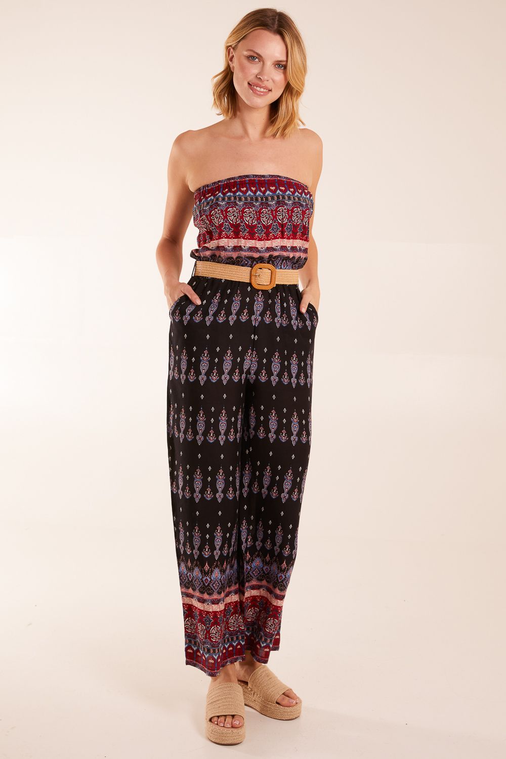 Blue Vanilla Belted Bandeau Jumpsuit