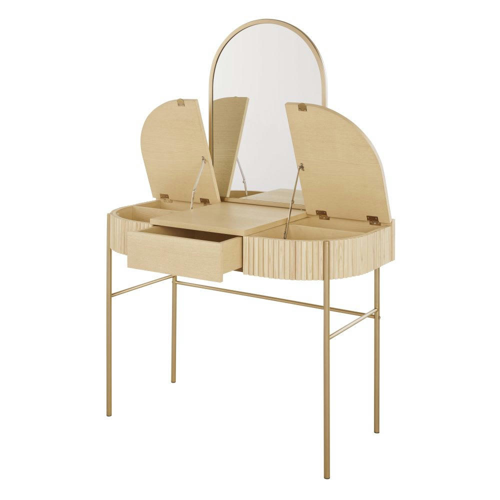 Ormond - Coiffeuse 2 trappes 1 tiroir en métal coloris laiton
