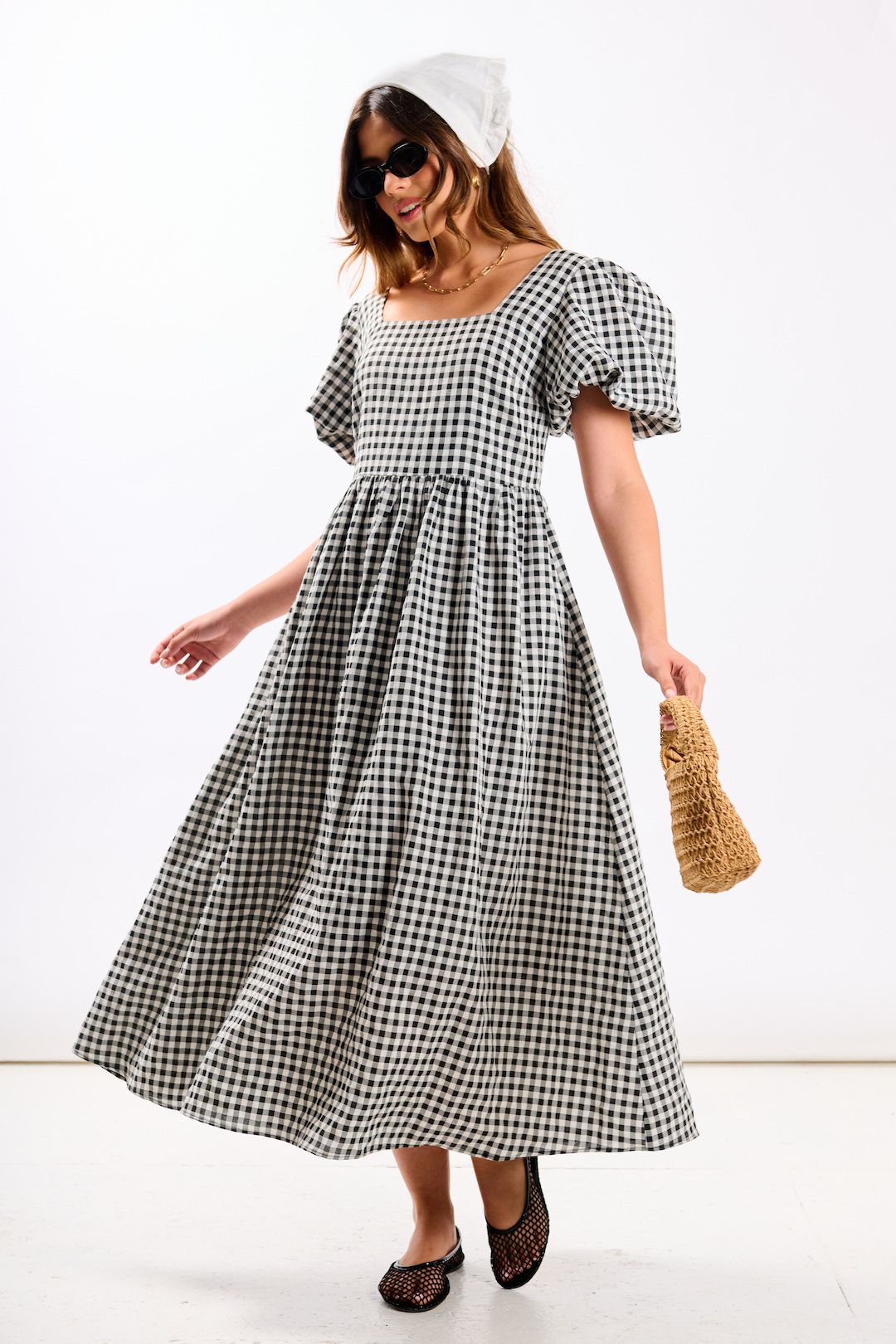 Needs No Label Black Gingham Midi Dress
