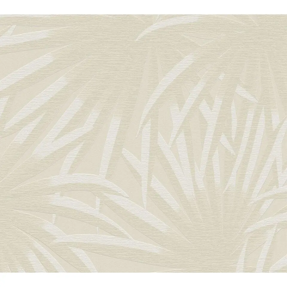 A.S. Cr&eacute;ation behang palmbladeren beige en wit - 53 cm x 10.05 m