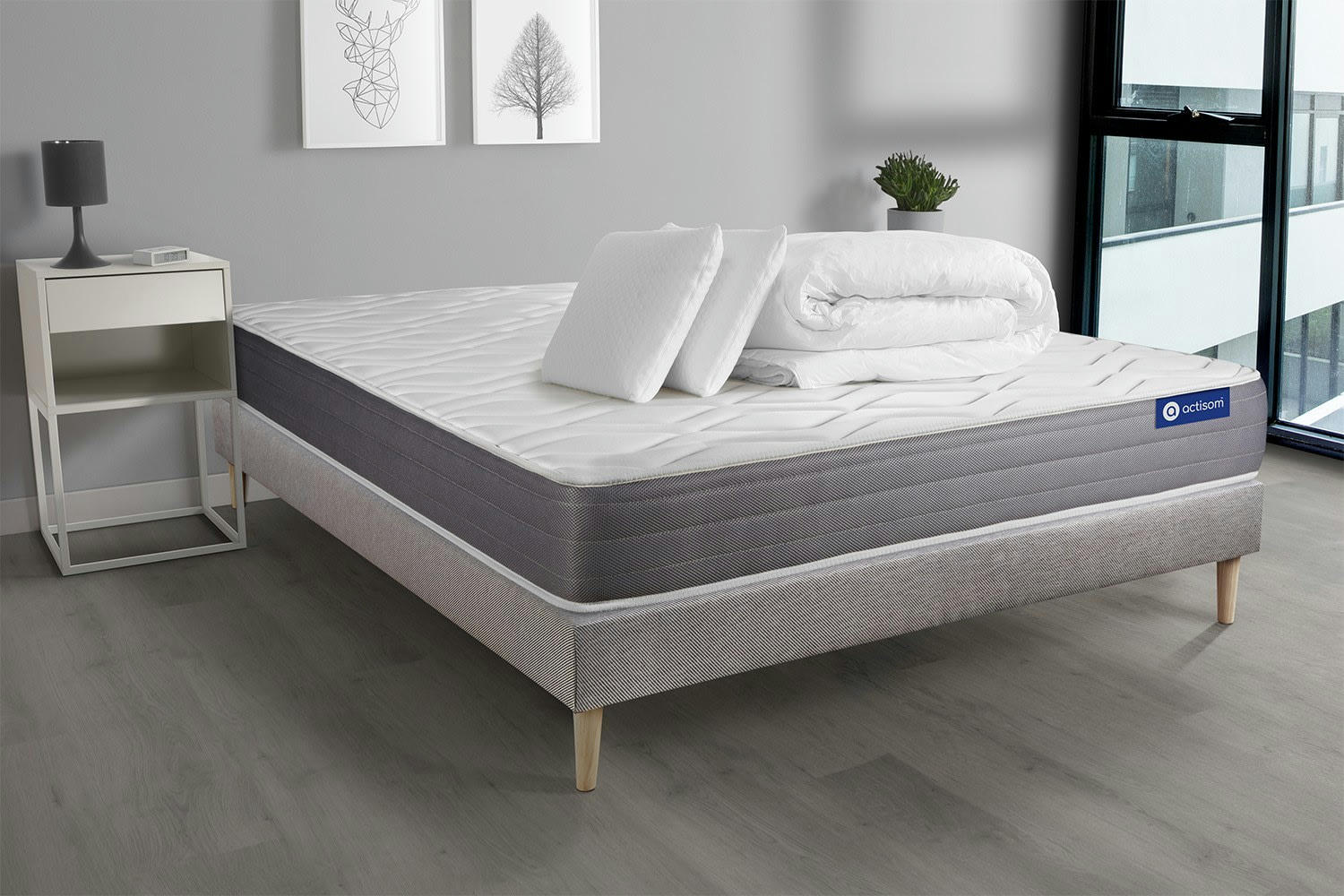 ACTIMEMO DREAM - Pack prêt à dormir 160x200 cm sommier kit gris