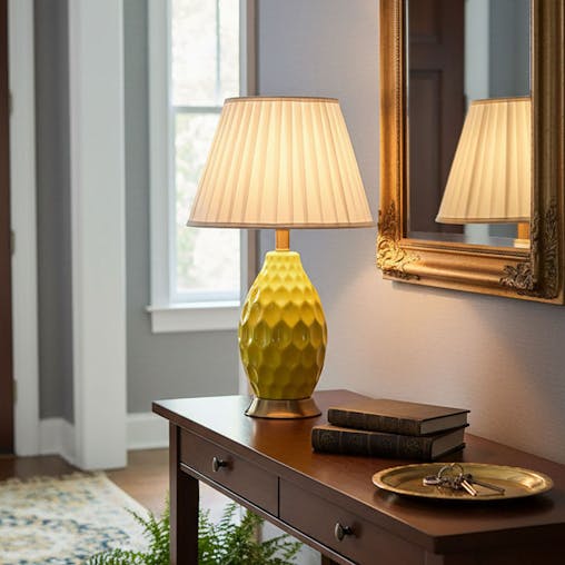 SOGA Textured Ceramic Oval Table Lamp with Gold Metal Base Yellow