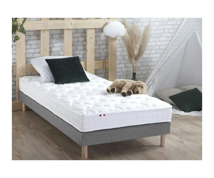 ENSEMBLE AZUR - Ensemble matelas mémoire de forme sommier gris 90x190