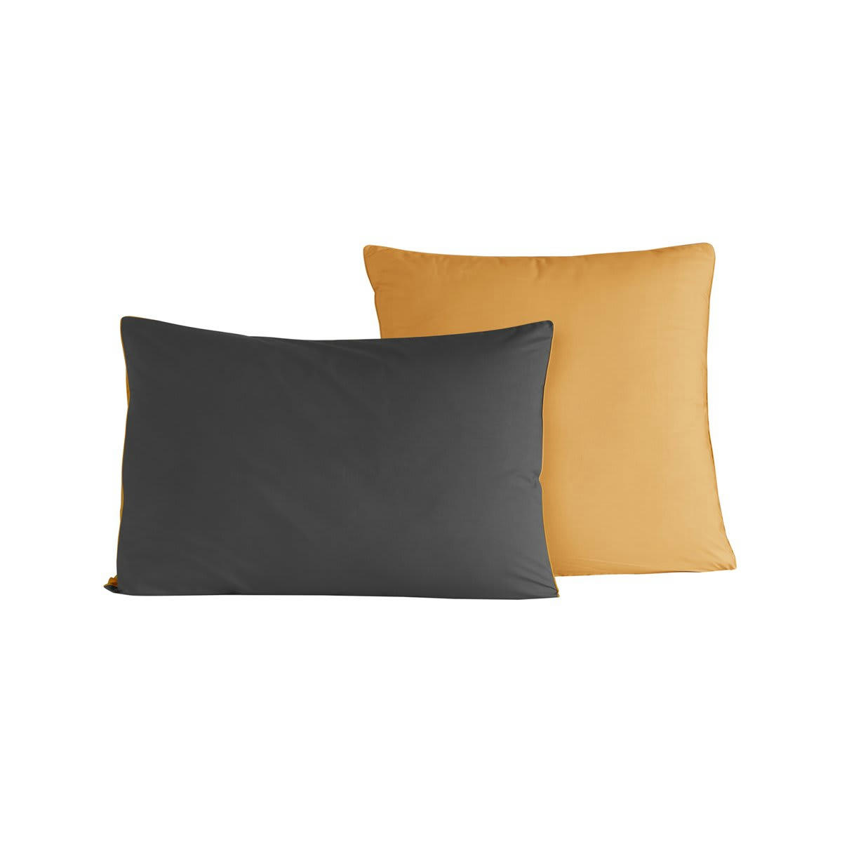 DOZMARY - 2 taies d'oreiller bicolores en percale Anthracite/Safran 65x65 cm