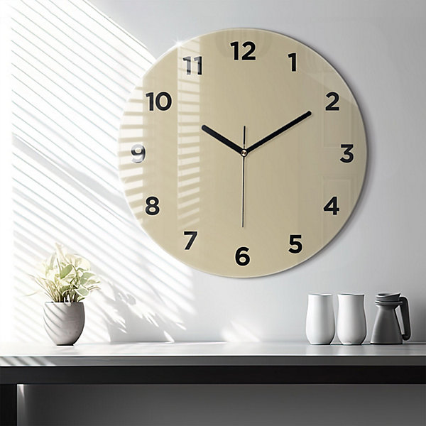 Horloge murale Wallfluent fi60 cm Avec chiffres Aiguilles noires Beige 1 pcs