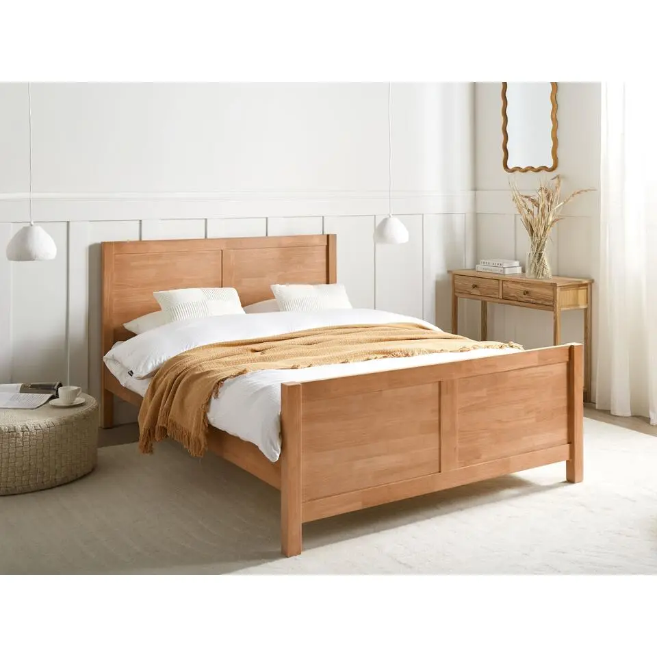 CHAMPAGNAT - Tweepersoonsbed - Lichtbruin - 140 x 200 cm - Rubberhout