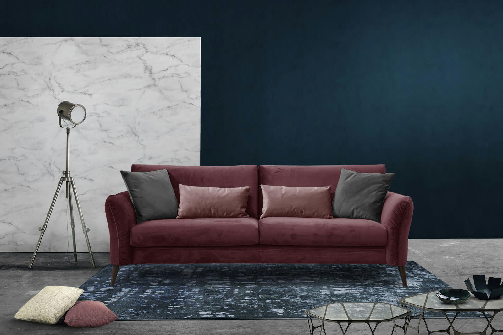 FIGARI - Canapé 3 places tissu bordeaux