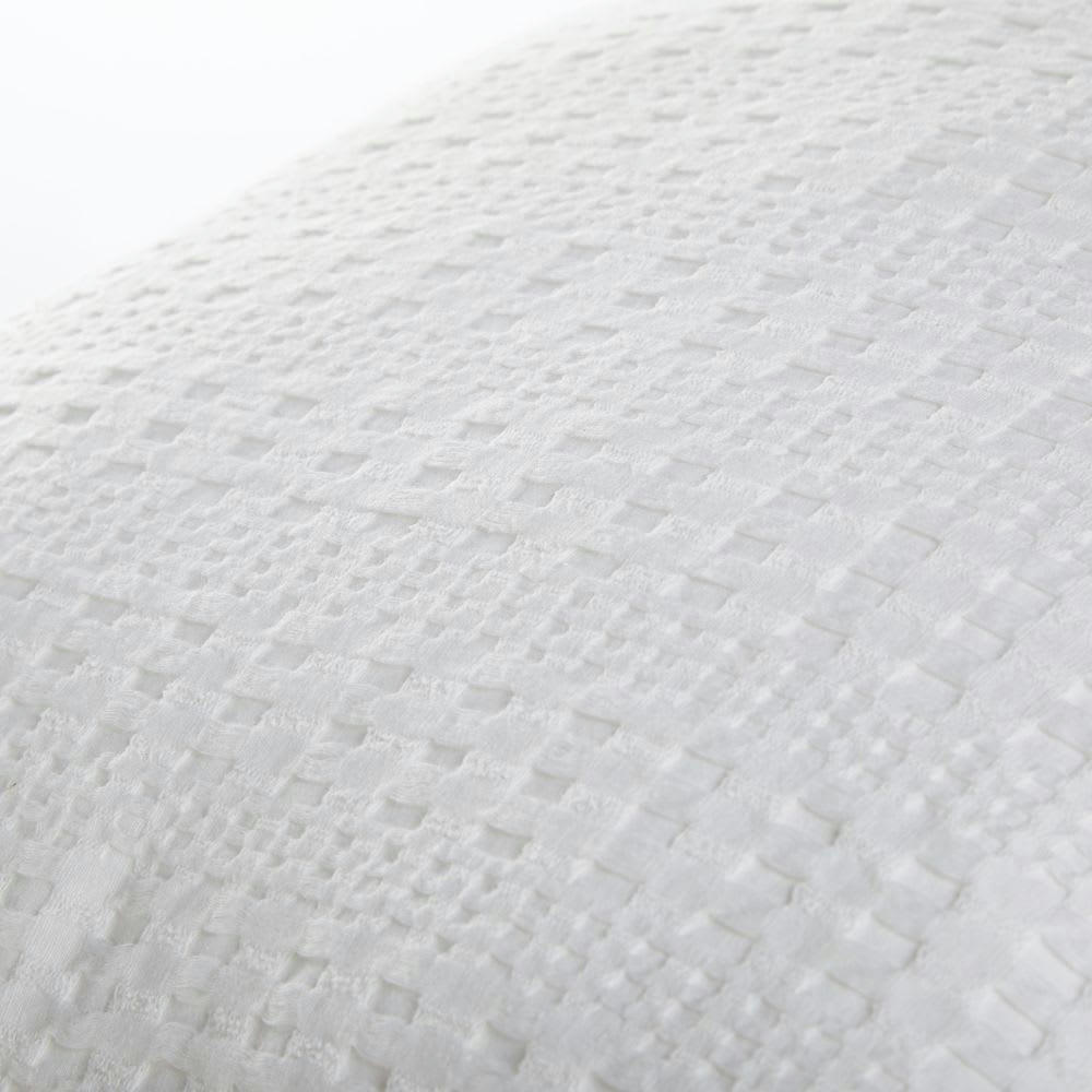NYDIA - Coussin en coton bio gaufré blanc à franges 45x45