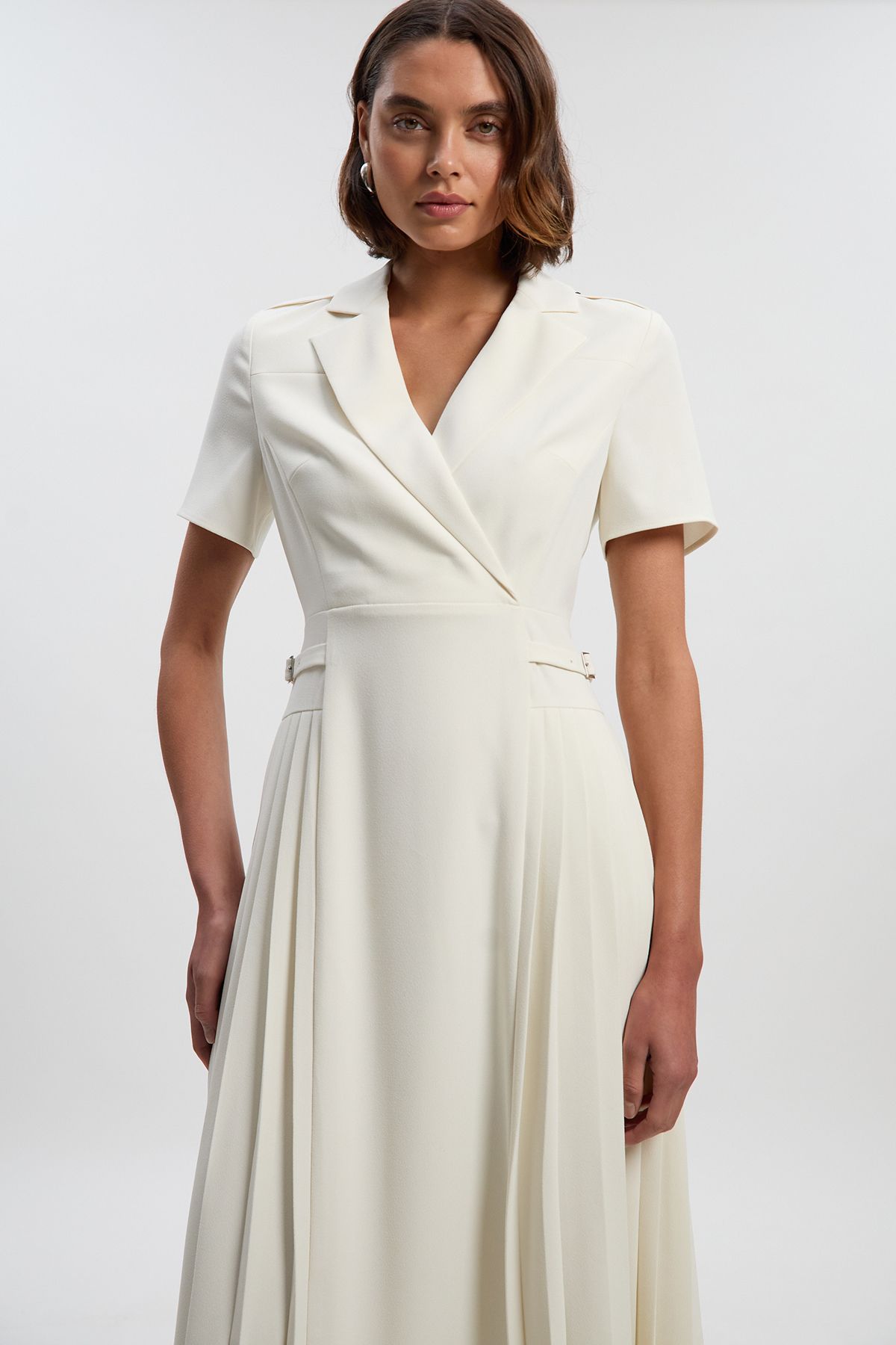 KarenMillen Tailored Crepe Pleated Midi Shirt Dress