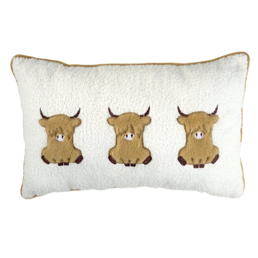 Coussin rectangulaire vache Highland fausse fourrure 50x30cm