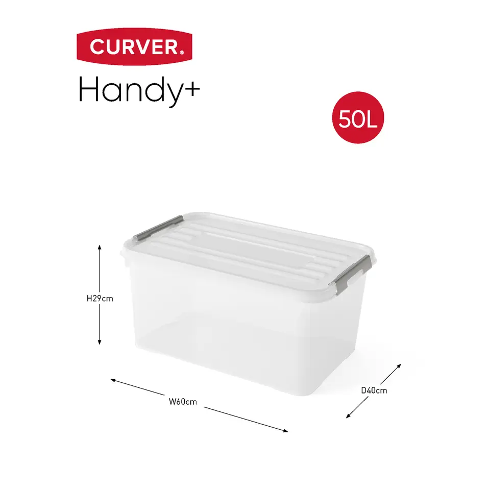 Curver Handy  Opbergbox - 50L - 3 stuks - Transparant met deksel