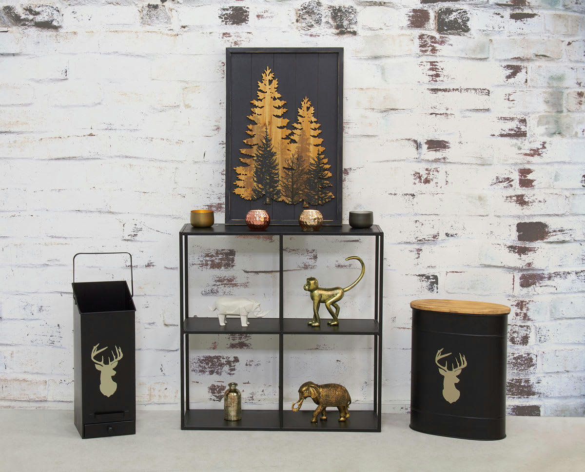 - Tabouret et seau à pellets en métal métal noir cerf