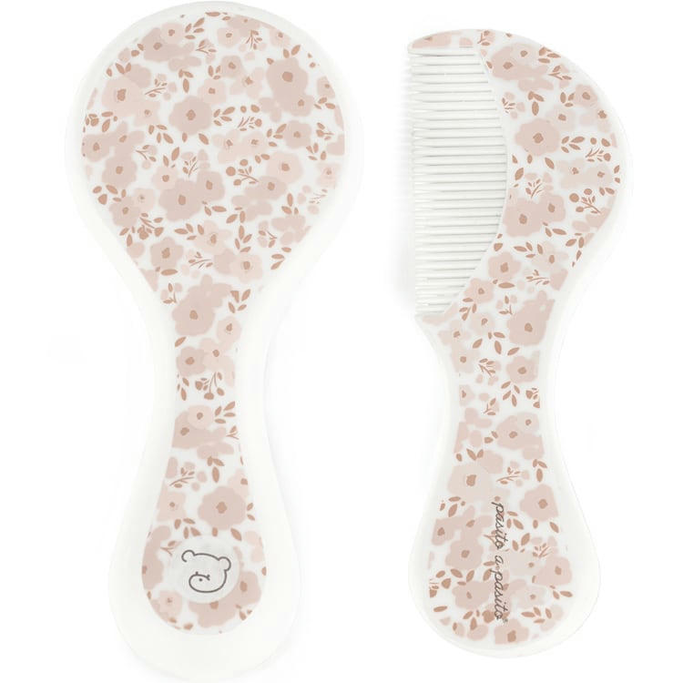 - Brosse et peigne fleurs rose