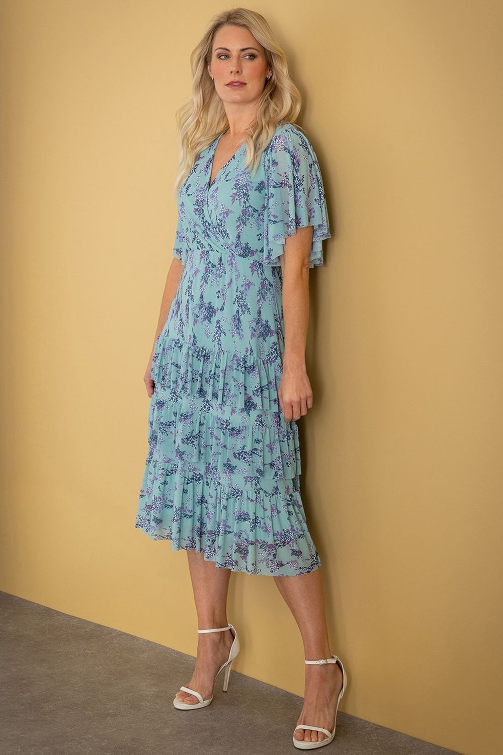 Klass. Floral Print Wrap Mesh Dress