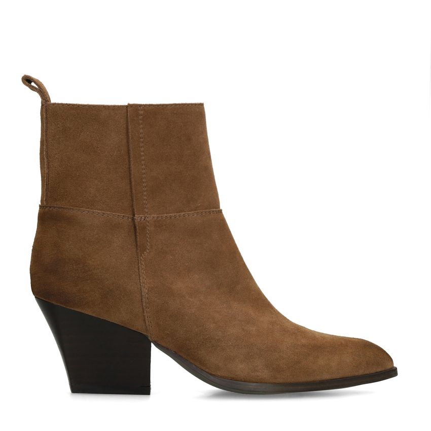 Manfield Taupe suède enkellaarsjes met hak
