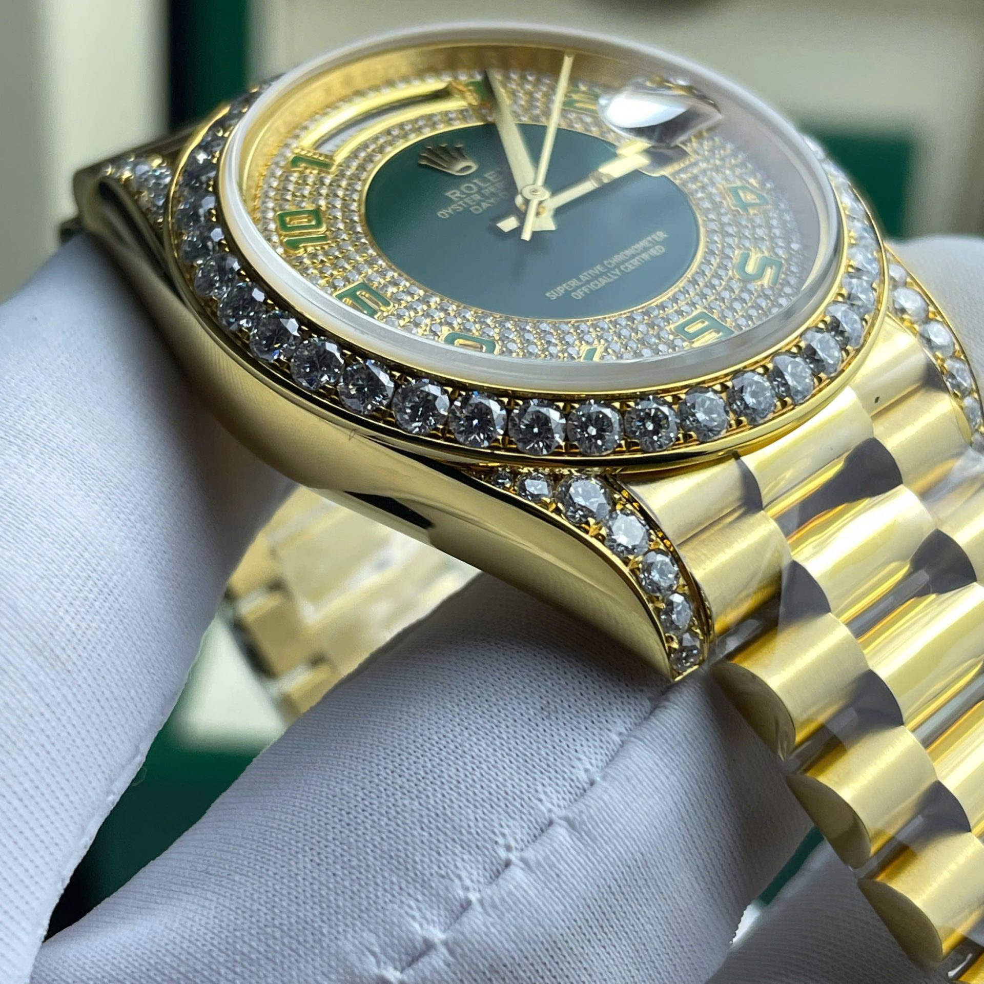 Rolex Day-Date YG Plated Diamond Green Dial 40mm Super Clone