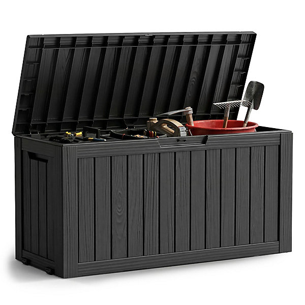 Coffre de jardin imperméable 272L boîte de rangement extérieur balcon terrasse plastique polypropylène noir
