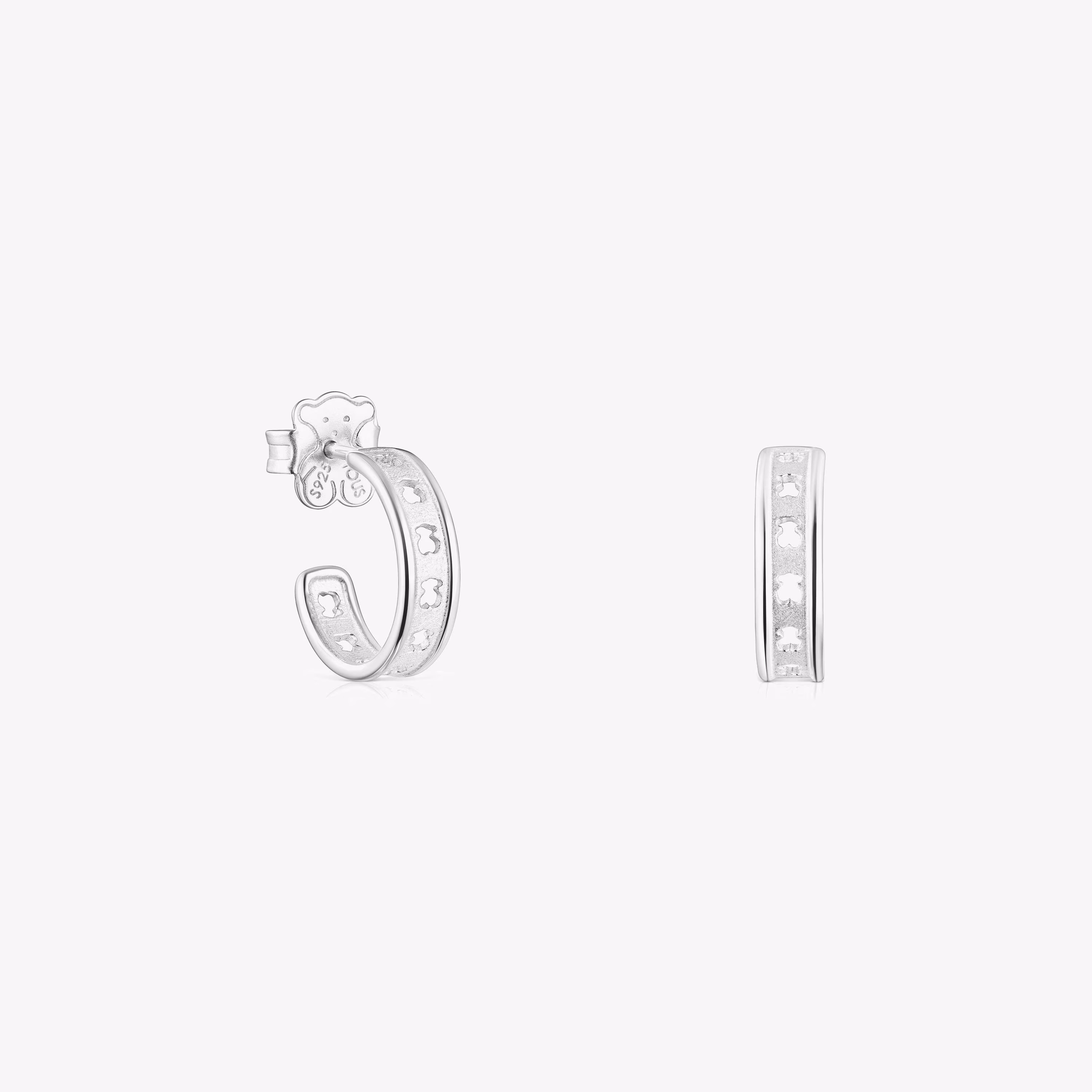 Pendientes aro de plata pequeños con silueta TOUS Bear Row