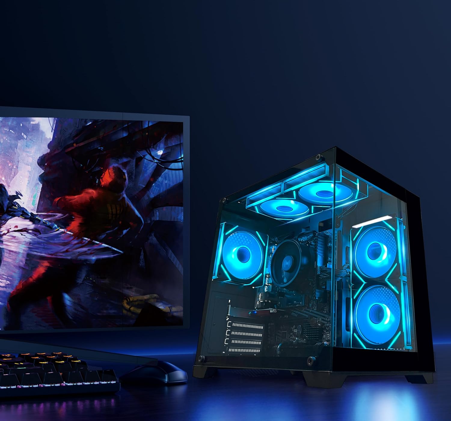 Gaming PC Desktop Computer AMD Ryzen 5 5600GT 16GB DDR4 3200MHz 1TB M.2 NVMe PCle 550W 80PLUS PSU WiFi Game Design Office Console Sea View Room  Towers Prebuilt PC (Black)