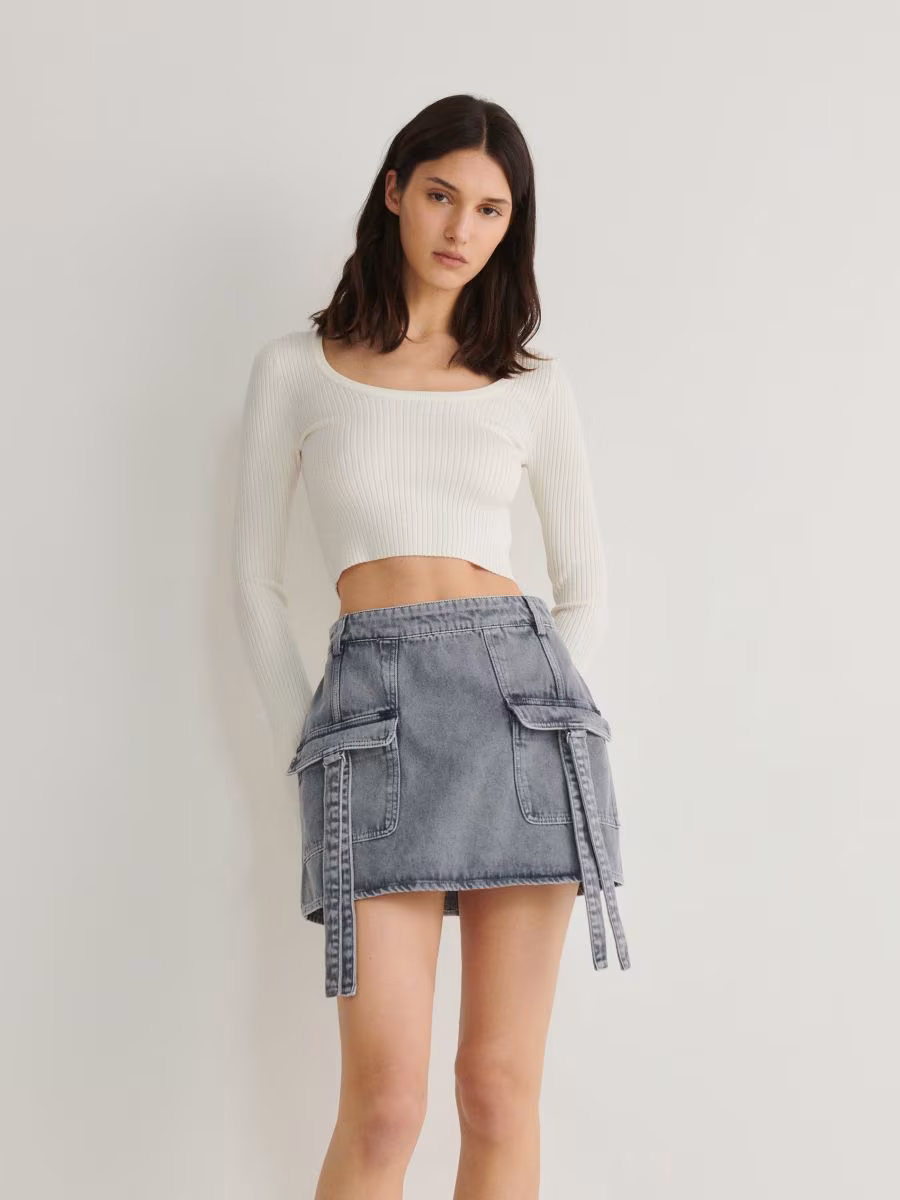 Cargo Style Denim Skirt