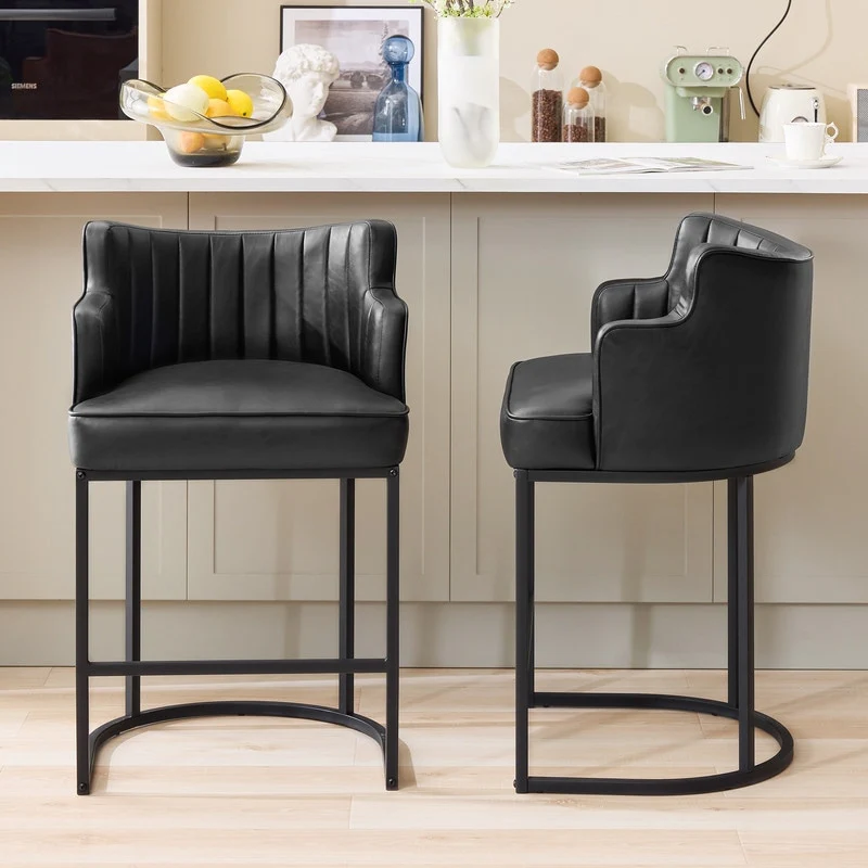 2-Piece Bar Stools with PU Ring Back & Cushioned Seat
