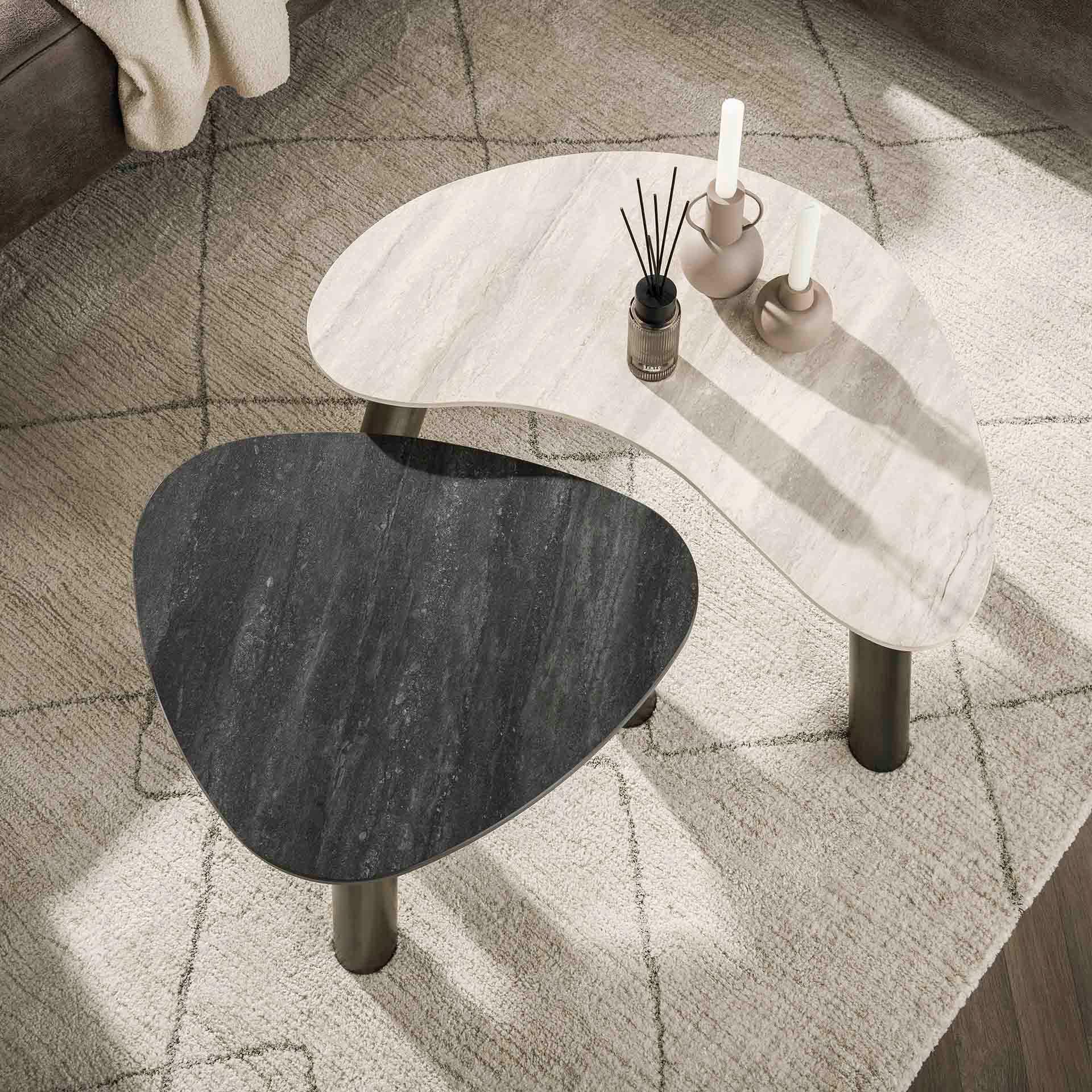 Tables basses céramique 2 finitions, forme galet (x2) GALWAY