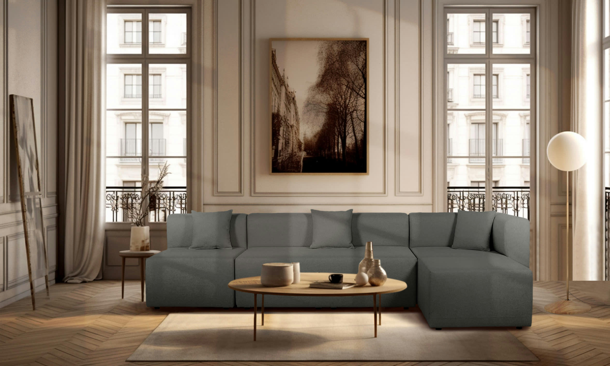 PINOT - Chauffeuse pour canapé modulable en tissu gris foncé