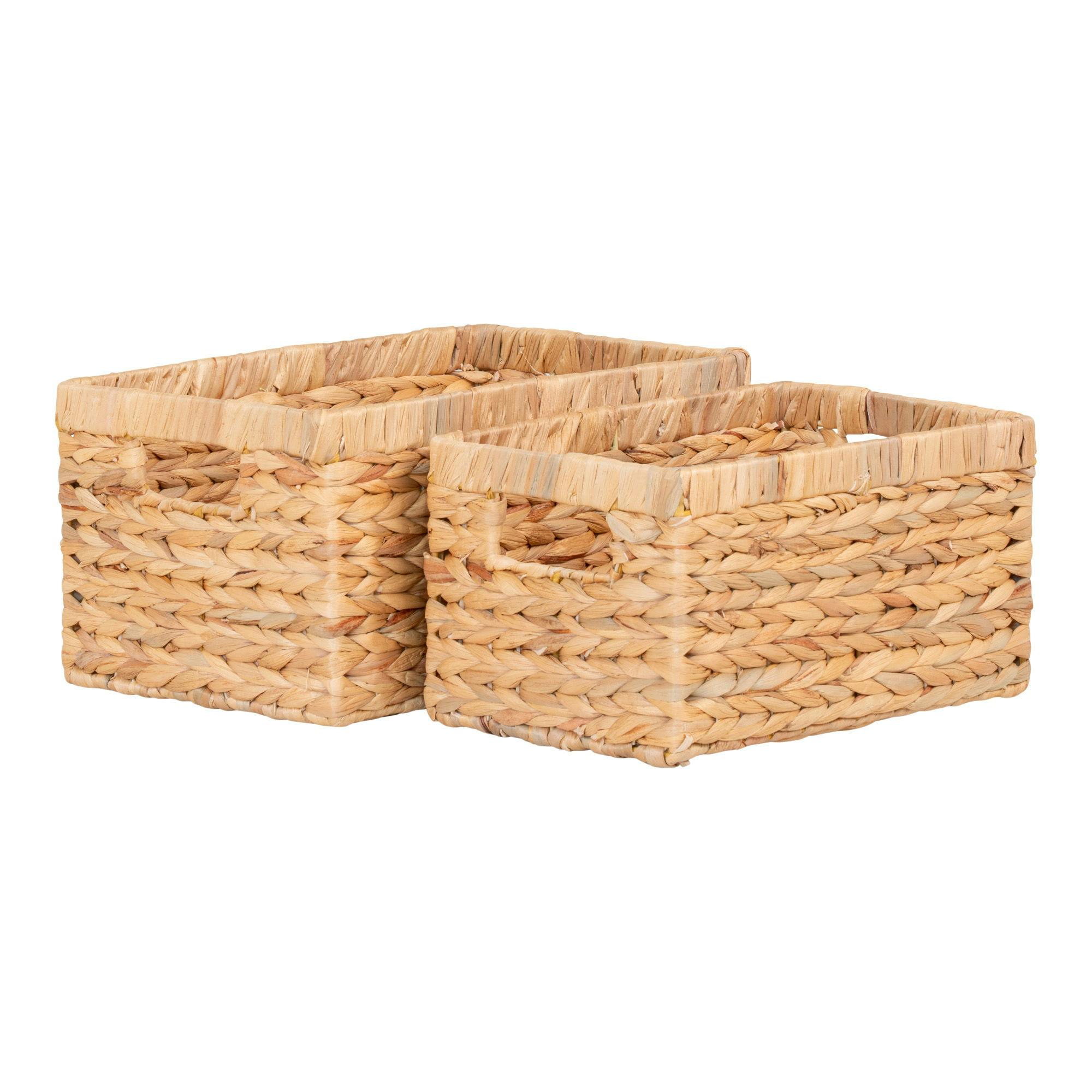 Panier de rangement déco en jacinthe d'eau avec poignées (lot de 2)